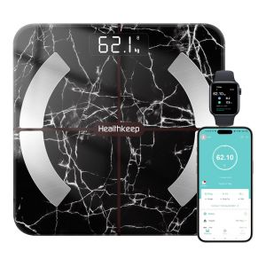 Healthkeep Balance P&egrave;se Personne Haute Pr&eacute;cision Connect&eacute;e Imp&eacute;dancem&egrave;tre Avec App 13 Mesures Pour Andriod Et Ios Max 180kg 400lb 28st, Marbre Noir - Neuf