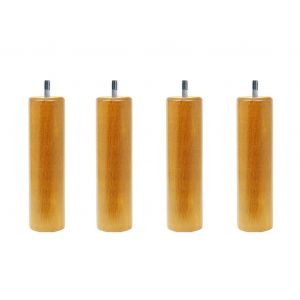 4 pieds de lit cylindriques 20 cm vernis naturel h&ecirc;tre massif - Neuf