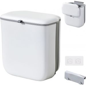 KALANKA-Poubelle suspendue pour cuisine, poubelle de camping pliable 10 l avec couvercle, montage mural et support de porte - L&eacute;ger, pliable pour camping-car, cuisine, salle de bain, jardin - Neuf