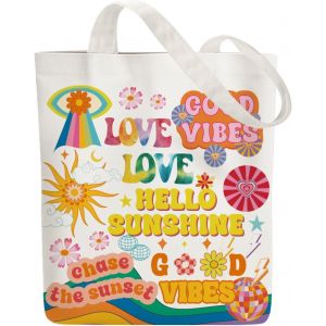 SJZG-Tote Bag Femme,Sac En Toile Imprim&eacute;,Sac Fourre-Tout Reutilisable,Coton Pflanze Und Worte Sacs De Courses,38 * 40Cm Large Blanc Sac Tote Bag En Toile Pour Shopping,Cadeaux - Neuf