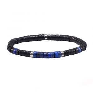 Bracelet Perles Heishi Lapis Lazuli Et Agate Noire - Neuf