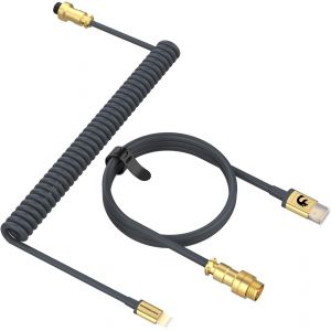KAL-Câble De Clavier Spiralé, Pro Customized Usb C Câble Pour Clavier Mécanique, Clavier De Jeu Câble, Type-C Vers Usb-A, Tpu Coiled Cable Usb C Avec Connecteur D'Aviation Gold - Gris - Neuf