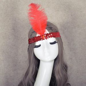 Kal-Élastique Sequin Headband Hair Band Boho Sequins Feather Headpiece Hair Tie Bijoux Pour Femmes Et Filles Spectacle De Scène De Noël (Rouge) - Neuf