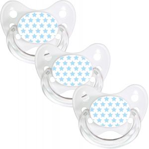 Set De 3 Tétines Orthodontiques En Silicone-Taille 3,Dès 14 Mois-La Sucette Pour Bébé Évite Le Désalignement Des Dents-Fabriqué En Allemagne-Sans Bpa-Étoiles Bleu,Blanc - Neuf