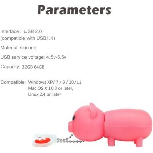 Cl&eacute; USB 64 Go avec Mod&egrave;le Porcelet Rose Mignon, USB M&eacute;moire Stick Pendrive Cadeau pour &Eacute;tudiants et Enfants - Neuf