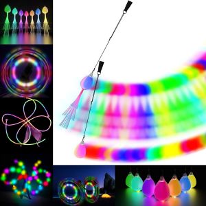 KALANKA-Lot de 2 LED Poi Lumineux - Bolas Lumineuse pour Jonglerie et Cirque | 1 Paire de Boules Lumineuses Rechargeables et Fibres Optiques | Kit Multicolore pour Débutants et Professionnels - Neuf
