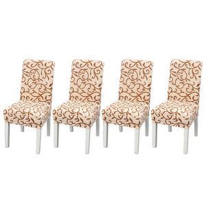 Housse De Chaise Extensible 4 Pi&egrave;ces - Marron, Motif Vigne, Polyester/&Eacute;lasthanne, Convient Aux Chaises Avec Dossier De 45 &Agrave; 60 Cm, Largeur De 40 &Agrave; 50 Cm, Longueur De 40 &Agrave; 50 Cm - Neuf