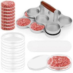 Ulteronixshop-Presse Steak Hach&eacute; Antiadh&eacute;sive 6 Cavit&eacute;s (7,3 cm) avec 200 Feuilles Antiadh&eacute;sives et 6 Bo&icirc;tes de Conservation &iquest; Moule &agrave; Burgers Maison pour BBQ, Camping, Pique-Nique et Surg&eacute;lation - Neuf