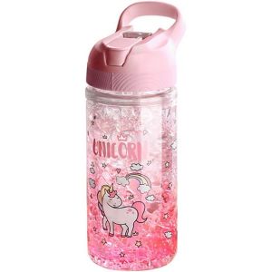 Rose Licorne Bouteilles D'eau Pour Les Filles, Tumbler Avec De La Paille Et De La Sécurité De Fermeture, Rose À L'intérieur Et Hors De L'eau En Bouteille, 500ml/13.5 Oz, Pour L'école Des Filles Et Des Amoureux De La Licorne - Neuf