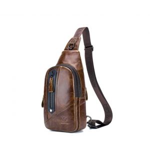 Sac De Poitrine Fin En Cuir G042 Avec Compartiment Pour T&eacute;l&eacute;phone Portable Et Poches Zipp&eacute;es - Neuf