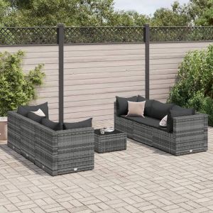Prolenta Premium - Salon De Jardin 7 Pcs Avec Coussins Gris Résine Tressée - Neuf