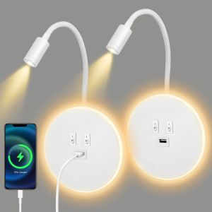 2pcs Applique Murale Interieur Led, Liseuse De Chevet Avec Interrupteur, Port De Charge Usb, Rotation À 360°Liseuses Murales, 3000k Lampe De Lecture De Chevet Applique Murale Pour Chambre, Salon(F) - Neuf
