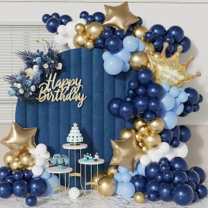 148pcs Bleu Marine Guirlande De Ballons Arc Kit, Ballons Bleu Marine Et Chrome Or Blanc Avec &Eacute;toiles Et Couronne De Ballons En Feuille Pour Gar&ccedil;on - Neuf