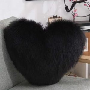 Cauc-Coussin En Forme De C?Ur Pour Chambre D'enfant - Polaire Double Face - En Peluche Super Douce - Coussin Décoratif Pour Salon, Canapé, Chambre D'enfant, Lit - 30 X 40 Cm - Noir - Neuf