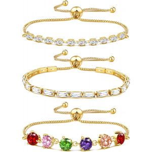 Eryi-3 Pièces Tennis Bracelet Femme Zirconium Cubique Bracelet Diamant Bracelet Réglable Brillant Empilable Bracelets Tennis Argent Or - Neuf