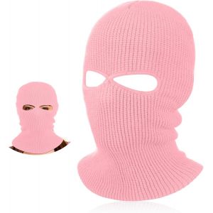 Balaclava À 2 Trous Masque De Ski Tricoté Balaclava Intégral En Tricot Couvre-Visage À 2 Trous Cagoule Intégrale D'hiver Pour Sports Ski Moto Vélo Extérieur (Rose,Style Classique) - Neuf