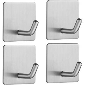 Lot de 4 crochets adhésifs pour torchons, peignoirs, cuisine, salle de bain, crochets muraux adhésifs en acier inoxydable, étanches et antirouille - Neuf