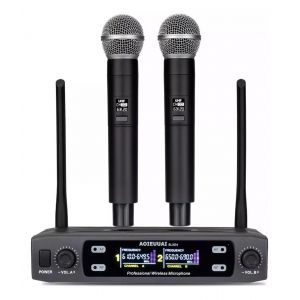 Microphones sans fil UHF portables noirs à 2 canaux - Neuf