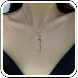 Kales-Collier Pendentif Épée Boho Collier Dague Argent Vintage Chaîne Collier Dague Halloween Collier Ras De Cou Dague Gothique Collier Ras De Cou Épée Punk Collier Ras De Cou Croix Pour Femmes - Neuf