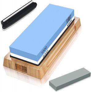 Meimie-Pierre À Aiguiser Grain [Taille Elargie],Aiguiseur De Couteau Professionnelle 2 En 1 Pierre À Affuteur Avec Base En Bambou Antidérapante Pierre À Aplatir Guide D'angle - Neuf