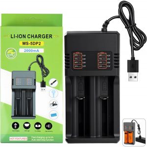 KALANKA-Chargeur Accu 18650 26650 21700 18500 14500 10440, Chargeur Universel Intelligent 2 Slot Chargeur de Batterie Li-ION 3,7V avec C&acirc;ble USB, Affichage LED Intelligent et Protection S&eacute;curis&eacute;e - Neuf
