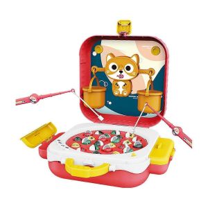 Jeu de pêche magnétique rotatif électrique avec balance de poids pour chat de dessin animé, valise pour enfants-Rouge - Neuf