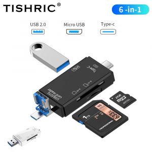 TISHRIC Type C Micro USB adaptateur USB TF lecteur de carte SD USB-C adaptateur de carte mémoire pour Macbook Samsung Huawei XiaoMi téléphone portable--Black 6 In 1 - Neuf
