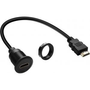 Câble adaptateur HDMI 1.4 mâle vers femelle - Montage intégré - Écran HD - 1080p - Câble de connexion pour projecteur - Pour tableau de bord de voiture, RV, bateau, bureau - 30 cm - Neuf