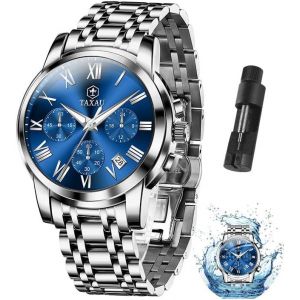 Montre Multifonction Pour Homme - En Acier Inoxydable - Chronographe - Cadran Romain - Montre De Luxe - &Eacute;tanche - Lumineuse - Avec Date - Cadeau Pour Homme - Neuf