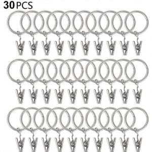 Promotion D'hiver,30 Pcs Anneaux De Rideaux Avec Clips,Pinces &Agrave; Rideaux Solides,Crochets Sur Le Support De Tige De Tension,Rideaux D&eacute;coratifs &Agrave; ?Illets M&eacute;talliques De Diam&egrave;tre Int&eacute;rieur - Neuf