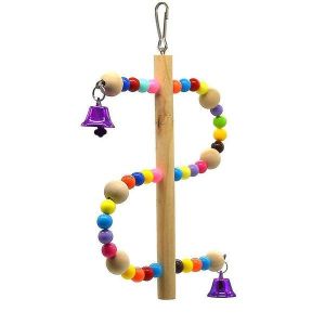 Jouet Balançoire En Bois Pour Perroquet Avec Perles - Support D'escalade Pour Petits Oiseaux - Aventure De Jeu Amusante Et Sûre - Neuf