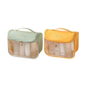 Trousse de maquillage transparente avec crochet - Verte et jaune - Neuf