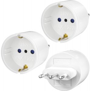 JGD-Adaptateur de Voyage, Pack de 3 Adaptateur de Prise de Voyage DE vers IT 2 Broches Europe vers 3 Broches Italie Prise Type L Adaptateur Schuko UE vers Italie Chili, Blanc - Neuf