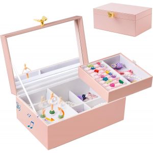 Jexnovashop-Boite &Agrave; Bijoux Musique Fille Am&eacute;lior&eacute;e, Boite &Agrave; Bijoux Musicale Enfant Avec Ballerina, Pour Ranger Colliers Bracelets Bagues Montres -Rose - Neuf
