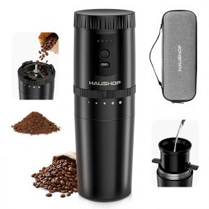 Machine a Cafe HAUSHOF Portable Tout-en-Un avec Broyeur Integre, 5 Reglages de Mouture, Rechargeable USB-C, Mug Isotherme 300 ml, Ideale pour Voyage et Camping, Noir - Neuf