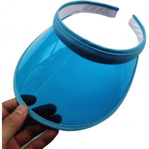 Unisexe Été Couleur Bonbon Protection Uv Open Top Pare-Soleil Chapeau Transparent Pvc Plastique Large Bord Clip-On Sport Beach Cap Bleu - Neuf