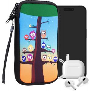Housse De Protection Pour Smartphone Xl - 6,7/6,8"" - Sacoche De Protection Pour Téléphone Portable En Néoprène Chouettes Arbre Multicolore-Bleu-Marron[Car787299] - Neuf