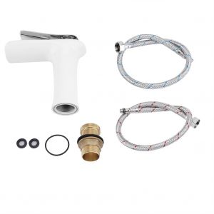 HJLIAN Robinet de salle de bain chrome avec mitigeur cascade et poignee a un trou (chrome argente US 3/8"C ou 9/16") - Neuf