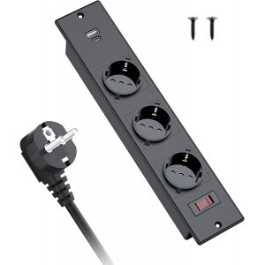 Prise de Table Encastrable Avec USB C PD15W-3 Prises Avec USB A+C-Multiprise Avec Interrupteur de Surcharge-Pour Plan de Travail,Meubles,Cuisine-Câble de 2 m-Noir - Neuf