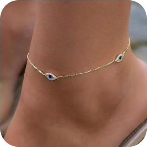 Kalanka-Bracelets De Cheville Pour Femme,Bracelet À Couches De C?ur En Or/Argent 14k,Yeux Mal Chaîne Réglable Bijoux Empilables - Neuf