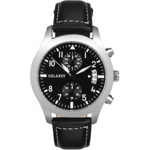 Montre &Agrave; Quartz Chronographe Pour Homme Avec Affichage Analogique Et Fen&ecirc;tre De Date Et Bracelet En Cuir R&eacute;sistant &Agrave; L'eau 42 Mm.[J845] - Neuf