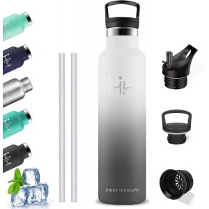 Tianyi-Gourde Isotherme 1l, Gourde Sans Bpa, Avec Paille, Anti Fuite, Inox, Acier Inoxydable 18/8, Gourde Reutilisable, Double Isolation, Bouteille Isotherme Pour Sportif, Randonnée, Camping - Neuf