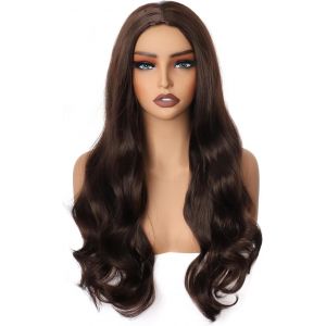 Kalanka-Colorful Panda 60 Cm - Perruque Synth&eacute;tique Boucl&eacute;e Ondul&eacute;e Pour Femme - Partie Centrale Compl&egrave;te - R&eacute;sistante &Agrave; La Chaleur - Pour Halloween, Costume De Cosplay - Marron Fonc&eacute; - Neuf