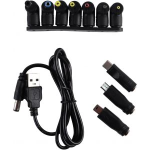 JGD-C&acirc;ble d'alimentation 5 V 1 A, c&acirc;ble d'alimentation USB vers CC, Cordon d'alimentation USB 5 V Universel avec 10 Embouts de connecteur diff&eacute;rents (1 m) - Neuf