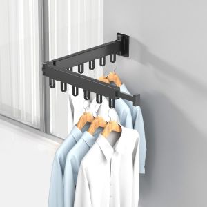 KGABERY-Séchoir À Linge Extensible Etendoir Linge Mural Rotatif À 360 ° Etendoir Pour Balcon,Linge,Salle De Bain,Chambre À Coucher (Noir,Deux Plis) - Neuf