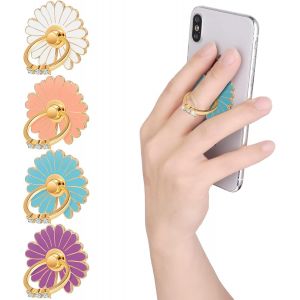 KALANKA-Lot de 4 Anneaux de Support pour téléphone Portable, Motif Marguerite Mignonne, en métal, Rotation à 180 °/360 °, poignée avec Boucle de Bouton, Compatible avec la Plupart des Smartphones - Neuf