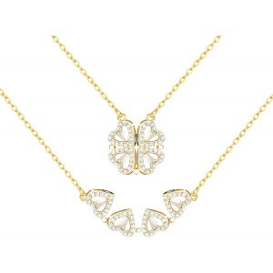 Kal-Collier En Forme De Coeur À Quatre Feuilles, Collier Magnétique Coeur, Lucky Pendentif Coeur, Collier Coeur Ouvrable Pour Femmes Filles Hommes Or Argent Or Rose - Neuf