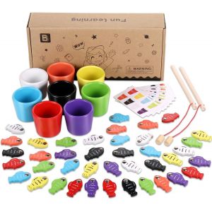 Wooden Fishing Game,Montessori Games for 1,2,3,4 Years Old Girl,Boy,Sensory Montessori Toy,Sorter Game for Colour Sorting and Counting,Gift for Children 1 2 3 4 Years Old - Neuf