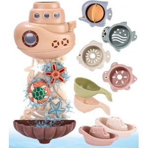 KAL-Jouet Bain B&eacute;b&eacute; 1 An, 9Pcs Jouets De Bain, Jeux De Bain Pour Bebe Enfant 1 2 3 Ans, Avec Mignons Engrenages Et Tasses D'Animaux Marins, Jouet D'&Eacute;veil Pour Le Bain Piscine No&euml;l Cadeaux D'Anniversa - Neuf