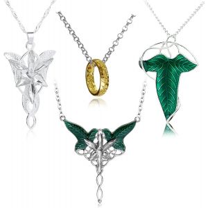 Kal-Lot De 4 Colliers Arwen Avec Pendentif Étoile Du Soir Et Pendentif En Forme De Feuille Verte, Métal, Pas De Gemme - Neuf